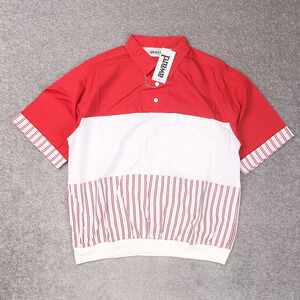 VTG 80s 90s Award Deadstock Medium Red White Striped Short Sleeve Collared Shirt